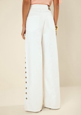 Calça Morena Rosa Pantalona Alta - Off-white