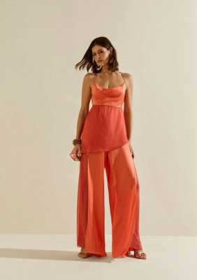 Calça Morena Rosa Pantalona Alta Laranja