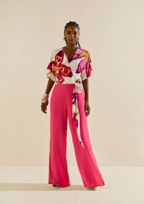 Calça Morena Rosa Pantalona Alta Rosa