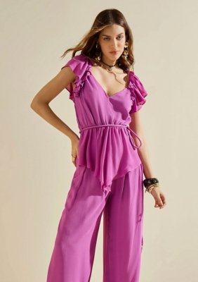 Calça Morena Rosa Pantalona Alta Roxo