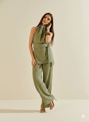 Calça Morena Rosa Pantalona Alta Verde