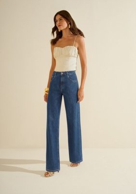 Calça Morena Rosa Reta Alta - Azul