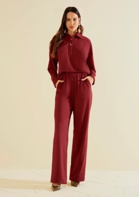 Calça Morena Rosa Reta Alta - Bordô