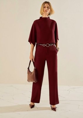 Calça Morena Rosa Reta Alta - Bordô