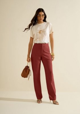 Calça Morena Rosa Reta Alta - Marrom