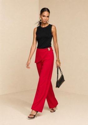 Calça Morena Rosa Reta Alta - Vermelho