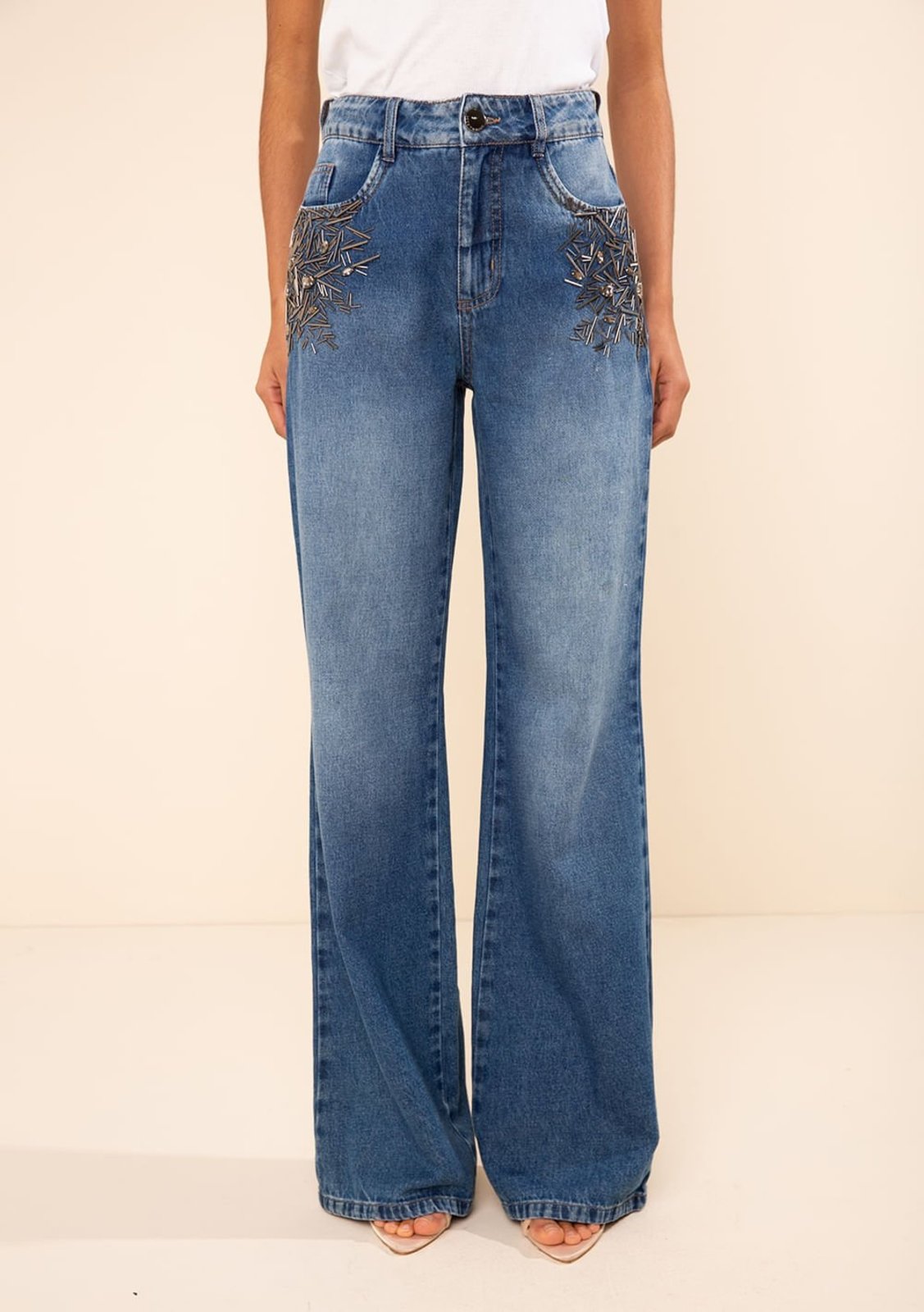 Calça Morena Rosa Reta Alta Azul - Compre Agora | Dafiti Brasil