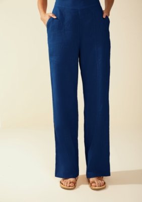Calça Morena Rosa Reta Alta Azul Marinho