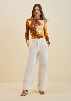 Calça Morena Rosa Reta Alta Off Off-white