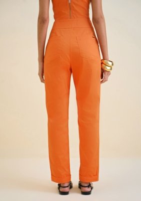 Calça Morena Rosa Reta Cós Alto Alfaiataria Laranja