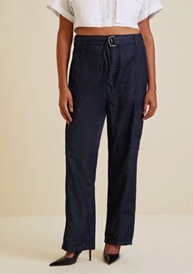 Calça Morena Rosa Reta Cós Alto Com Cinto Jeans