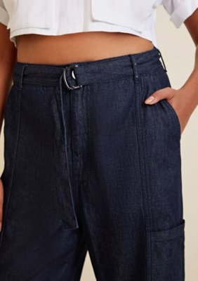 Calça Morena Rosa Reta Cós Alto Com Cinto Jeans