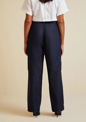 Calça Morena Rosa Reta Cós Alto Com Cinto Jeans