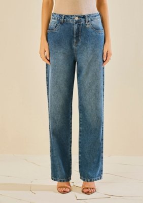 Calça Morena Rosa Reta Média - Azul