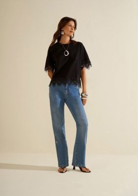 Calça Morena Rosa Reta Média - Azul
