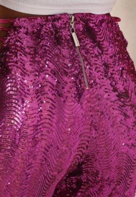 Calça Morena Rosa Reta Paetê Cut Out Roxa