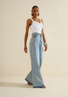 Calça Morena Rosa Wide Alta - Azul