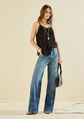 Calça Morena Rosa Wide Alta - Azul