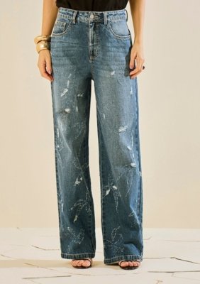 Calça Morena Rosa Wide Alta - Azul