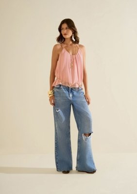 Calça Morena Rosa Wide Alta - Azul