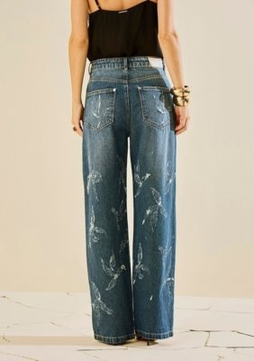 Calça Morena Rosa Wide Alta - Azul