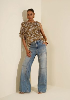 Calça Morena Rosa Wide Alta - Azul