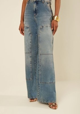 Calça Morena Rosa Wide Alta - Azul