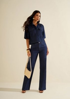 Calça Morena Rosa Wide Alta - Azul