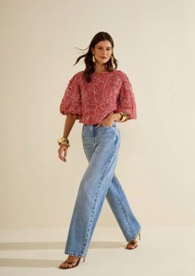 Calça Morena Rosa Wide Alta - Azul