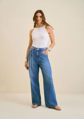 Calça Morena Rosa Wide Alta - Azul
