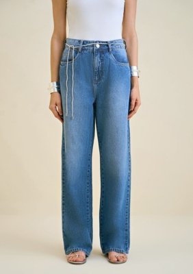 Calça Morena Rosa Wide Alta - Azul
