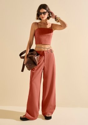 Calça Morena Rosa Wide Alta Estampado