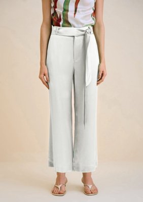 Calça Morena Rosa Wide Cós Alto Com Bolso Off Off-white