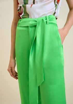 Calça Morena Rosa Wide Cós Alto Com Bolso Verde