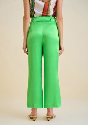 Calça Morena Rosa Wide Cós Alto Com Bolso Verde