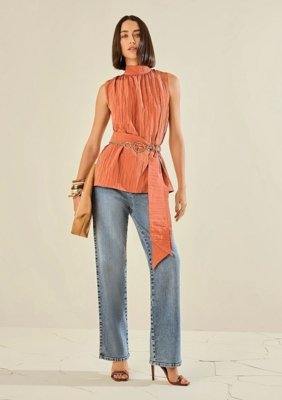 Calça Morena Rosa Wide Média - Azul