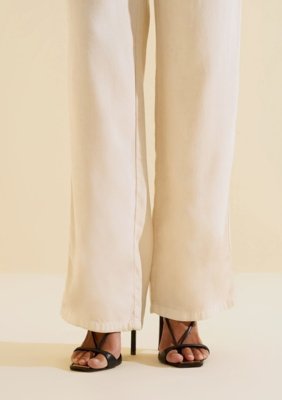 Calca Sarja Wide Leg Florada - Off-white