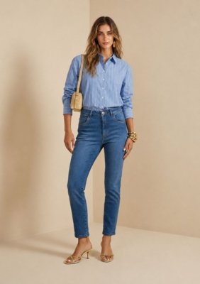 Calça Skinny Alta - Azul