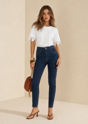 Calça Skinny Alta - Azul