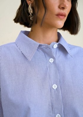 Camisa Morena Rosa Oversized Polo Manga Longa Alongada Azul