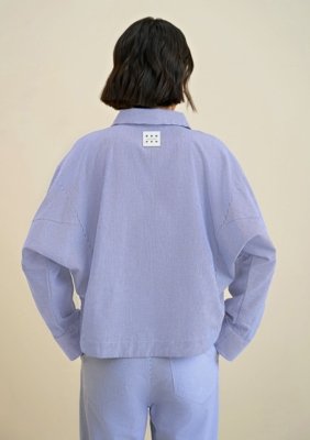 Camisa Morena Rosa Oversized Polo Manga Longa Alongada Azul