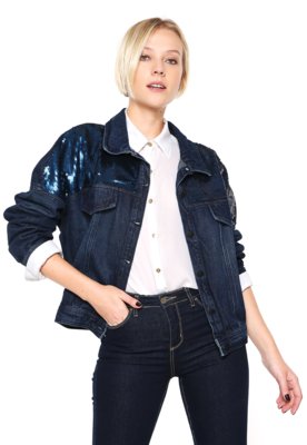 jaqueta jeans manga paete