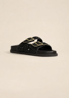 Rasteira Papete Crema - Preto