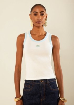 Regata Morena Rosa Ajustada Decote Careca Padrão - Off-white
