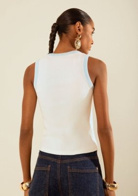 Regata Morena Rosa Ajustada Decote Careca Padrão - Off-white