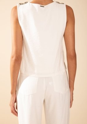 Regata Morena Rosa Solta Decote V Padrão Off-white