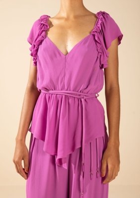 Regata Morena Rosa Solta Decote V Padrão Roxo