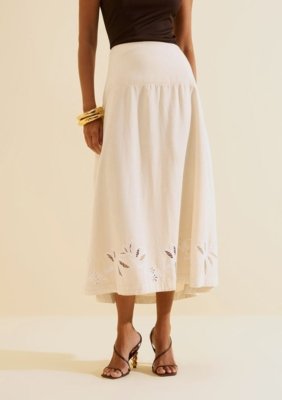 Saia Longa Evasê Florada - Off-white