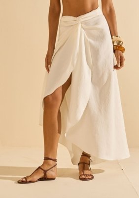 Saia Morena Rosa Evasê Alta Midi Off Off-white