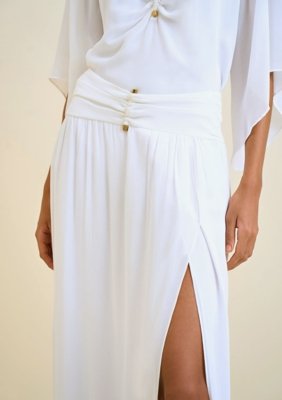 Saia Morena Rosa Longa Reta Com Fenda Off Off-white